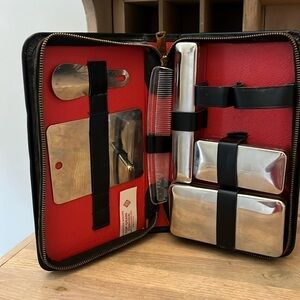 Vintage Men’s Grooming Toiletry Set Kit Top Grain Cowhide Metal Containers